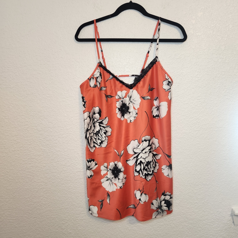 Secret Treasure Satin Coral Black Lace women's nightgown Size 3XM 8 10